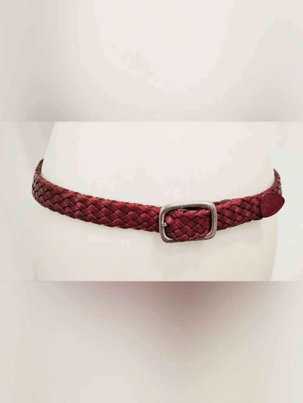 RED WOVEN LEATHER BELT